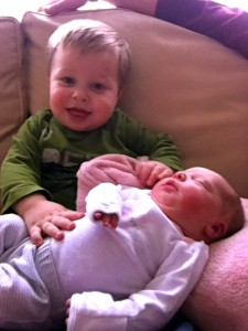 Finally getting to meet his little sister!