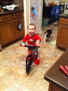 Riding his new bike
