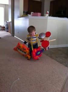Example of Ethan acting out - refusing to share his instruments with daddy - and carrying them all away from him!