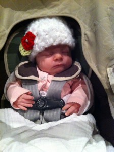 Hanging out at church in her cute hat