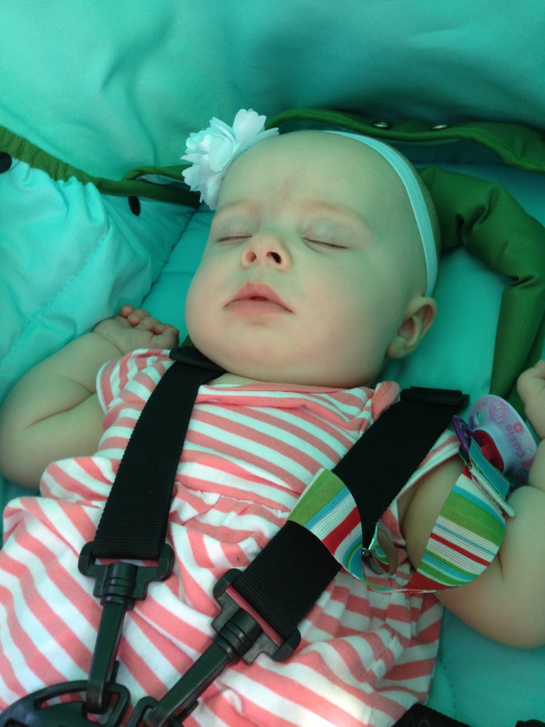 Did I mention she is the best baby ever?  Snoozing in her stroller.