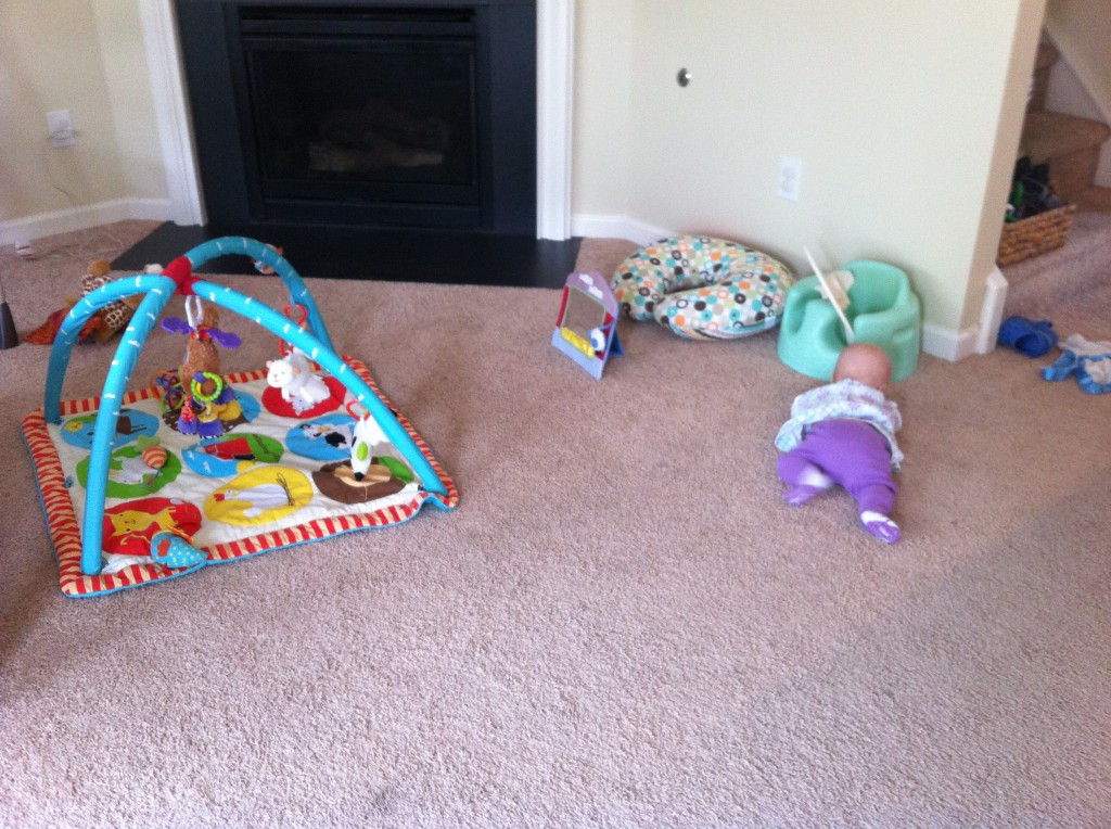 Starting to log roll - she started on her mat.