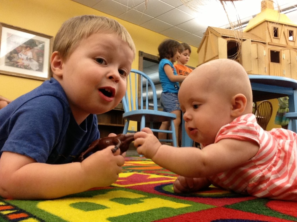 Playing at the library.