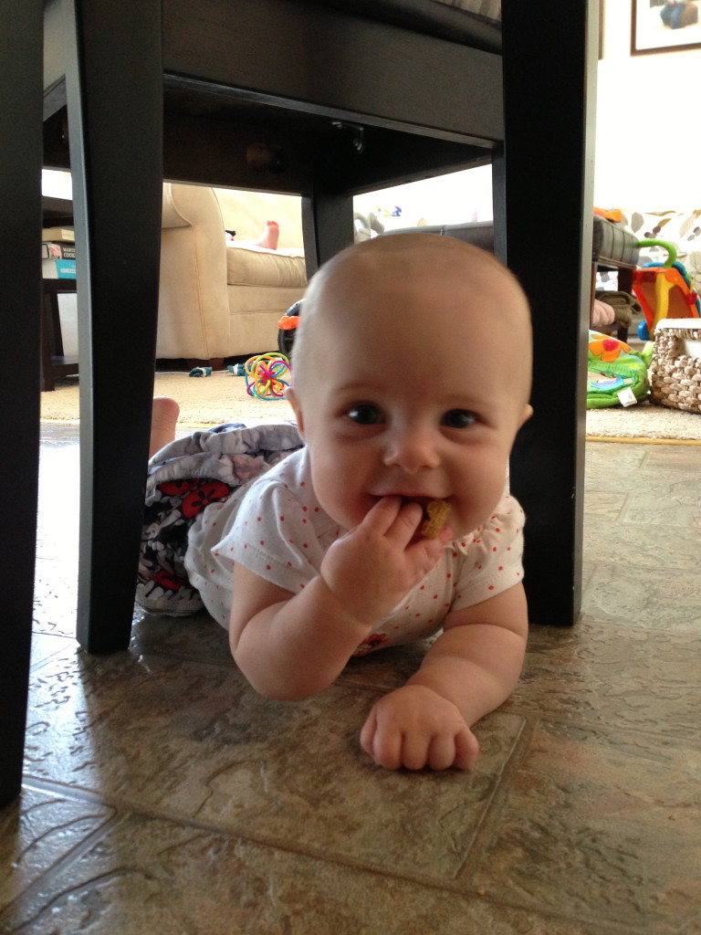 Noelle loves eating the scraps that she throws on the floor.