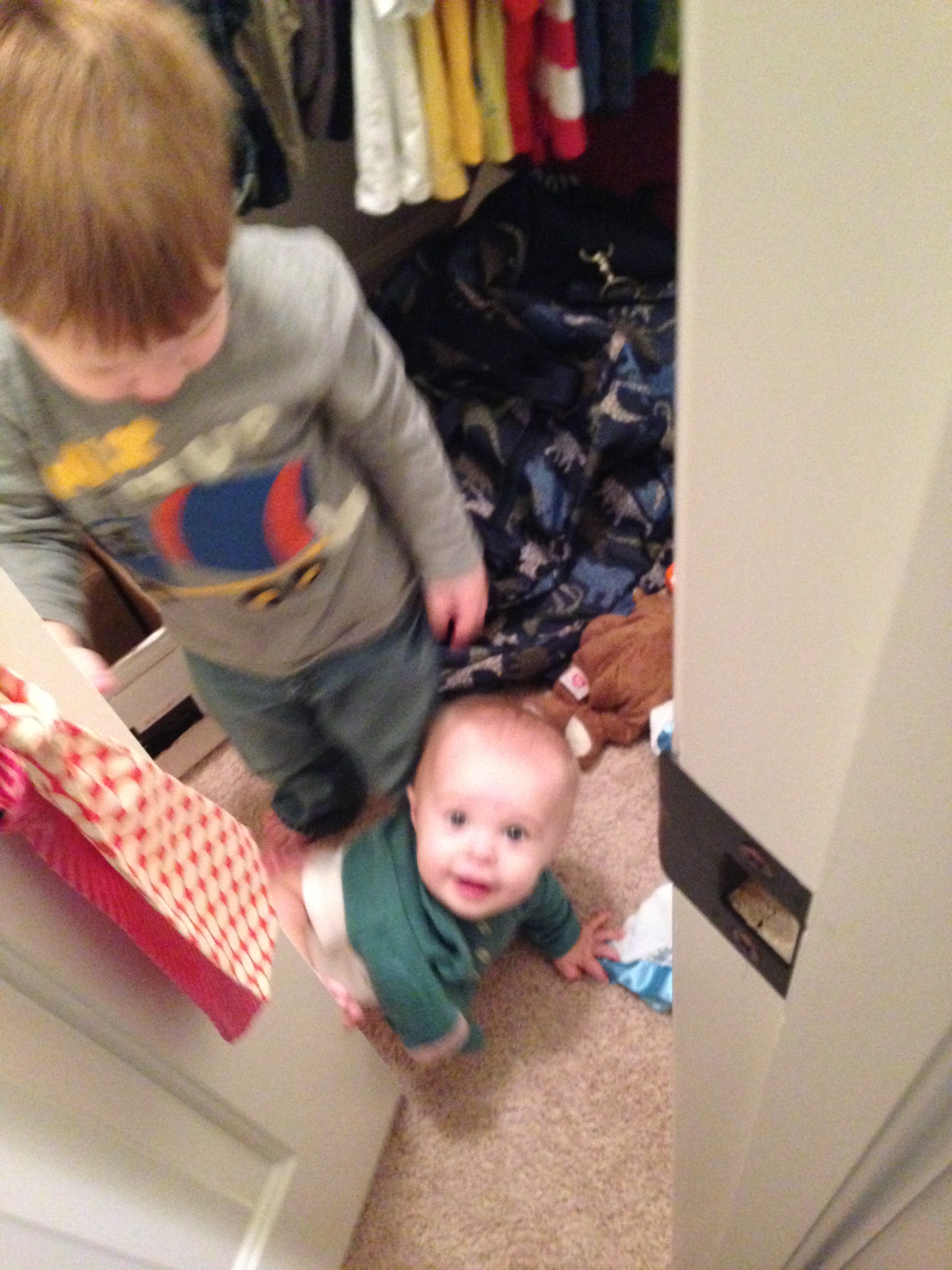 This is what big brothers do - lock little sisters in closets.