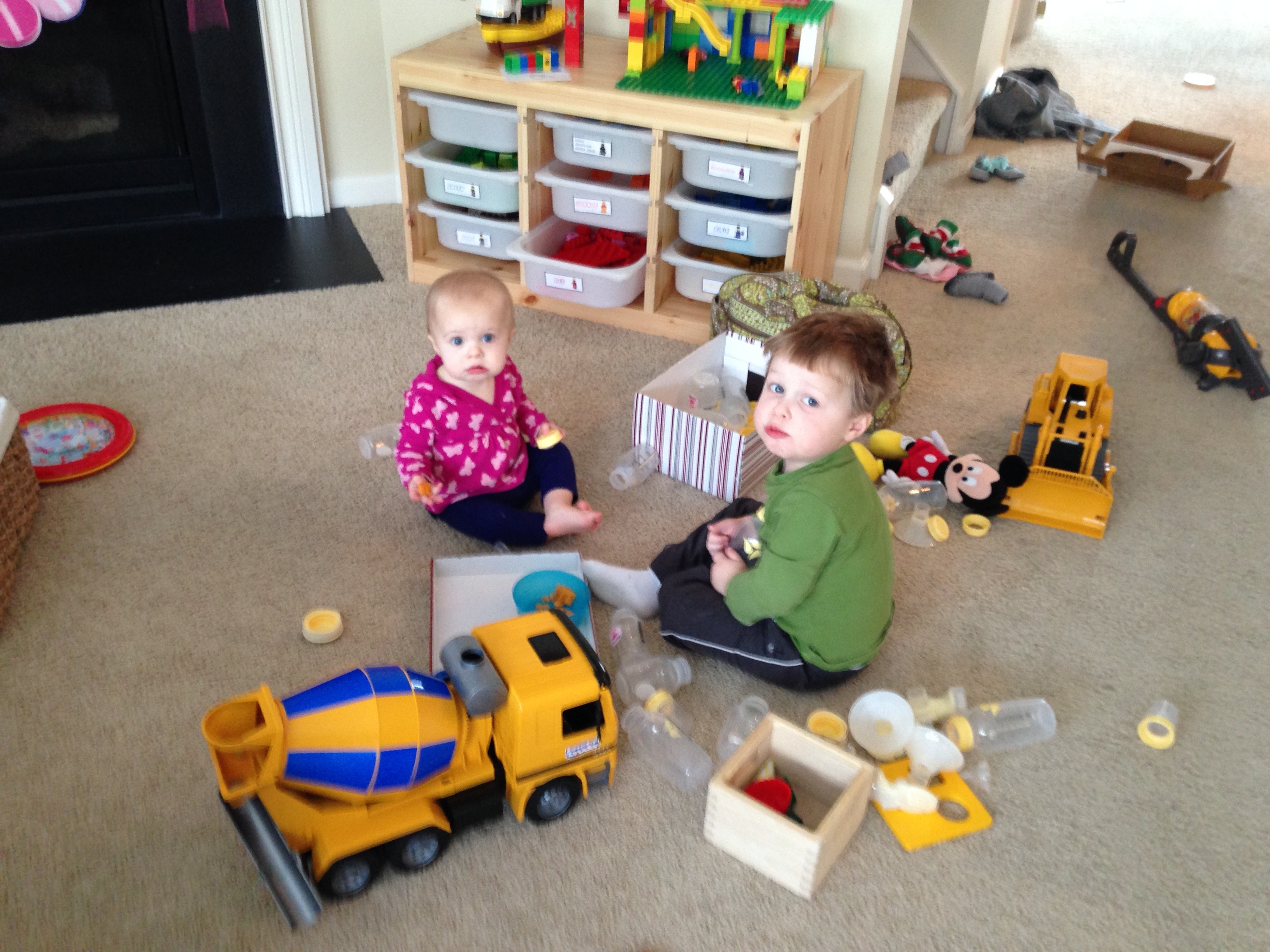 Playing with brother.
