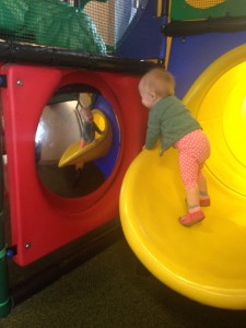 Showing off her climbing abilities - and checking out how cute she is in the mirror.