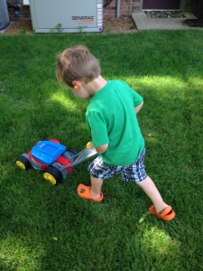 Mowing (complete with earplugs).