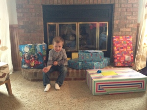 Birthday presents at his party.