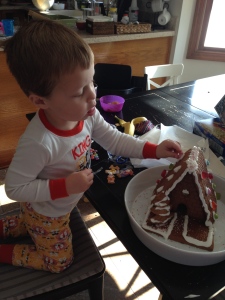 Building a gingerbread house.